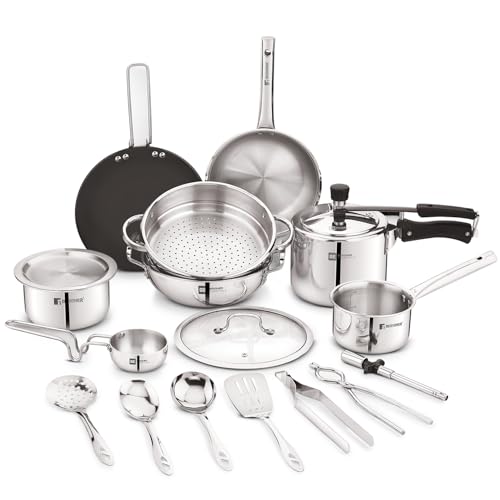 Bergner 17 Pcs Ramadan Set, Triply Cookware Set, Consumes Less Oil, Healthy Cooking, Complete Kitchen Set, Even Heat Distribution, Induction Compatible, Gift Set for Marriage/Anniversary