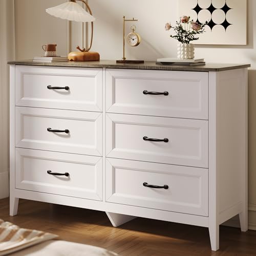 Gizoon 6 Drawer Dresser, 47.2" W Chest of Drawers | Modern Dresser for Bedroom, Wooden TV Stand for Living Room, with Smooth Rail, Metal Handles, Anti-tip, for Entryway, Grey
