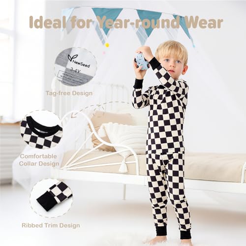 Image of Kids 2-Piece Soft Bamboo Viscose Clothing Set, Long Sleeve Top & Pants, Everyday Outfit for Toddler Boys & Girls