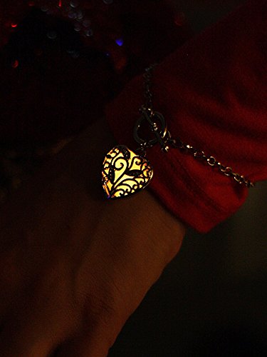 Big Heart Locket Glow In The Dark Necklace And Bracelet Set Polished Jewelry Pendant Steampunk Fairy Magical (Red) #TOP2