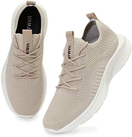 VAMJAM Men's Running Shoes Fashion Sneakers - Lightweight Breathable Flying Knitting Lace Up Mesh Walking Shoes Workout Casual Sports Shoes Off White Size 13.5