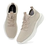 VAMJAM Men's Running Shoes Fashion Sneakers Lightweight Breathable Flying Knitting Lace Up Mesh Walking Shoes Workout Casual Sports Shoes Off White Size 10