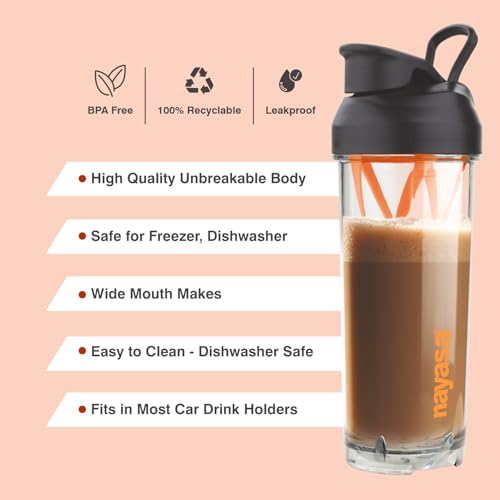 Image of Nayasa Sprint Gym Plastic Shaker Bottle 850 ML | Unbreakable Protein Shaker Bottle with Mixer | Pre Workout And BCAAs Gym Bottle, Leakproof Gym Sipper Bottle for Men & Women | Orange