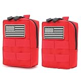 GAZJYUSP 2 Pack Molle Pouches - Vest Cell Phone Holster Belt Waist Bag Pack EDC Accessories Small Utility Pouch With Flag Patch Tactical Compact Water-Resistant (Red)