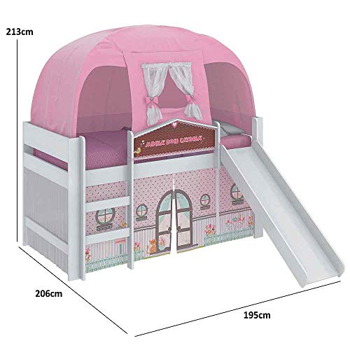 Cama Infantil Barraca com Escorregador Casinha Play Branco/Rosa - Pura Magia