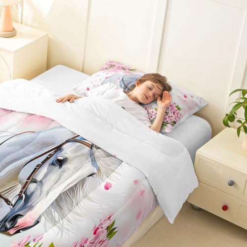 Image of Feelyou White Horse Comforter Set Twin Size Bedding Set for Teens