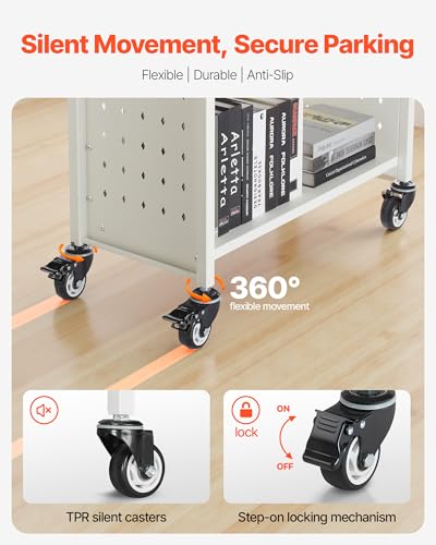 image for VEVOR Rolling Library Book Cart, 330 lbs Capacity, 30.3 x 15 x 48.0-In