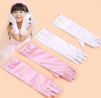 Aslana 11.5 Long Satin Gloves Bowknot for 4-9 yrs Girls Kids Flower Girls Princess Cosplay