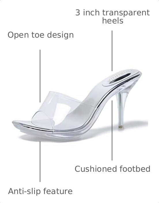 Image of LIURUIJIA Clear Heels For Women Sexy Slip On Open Toe High Heeled Dressy Sandals Comfortable Strappy Mules