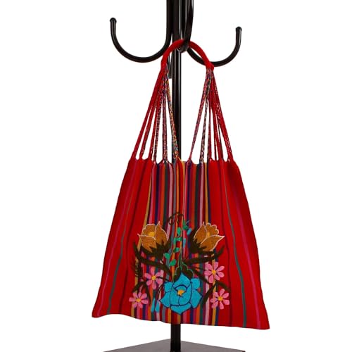 Bolso Tote rojo artesanal de algodón tejido a mano miniatura 5