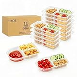 PIOIUZLY 10 Pack 9 oz Snack Containers with Lids, 3 Compartment Reusable Food Storage Containers for Snacks, Fruit, Nuts, and Meal Prep