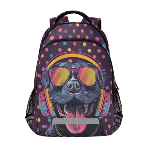 WEVIBOFU Pitbull Headphones Dog Colorful Dots Backpack for