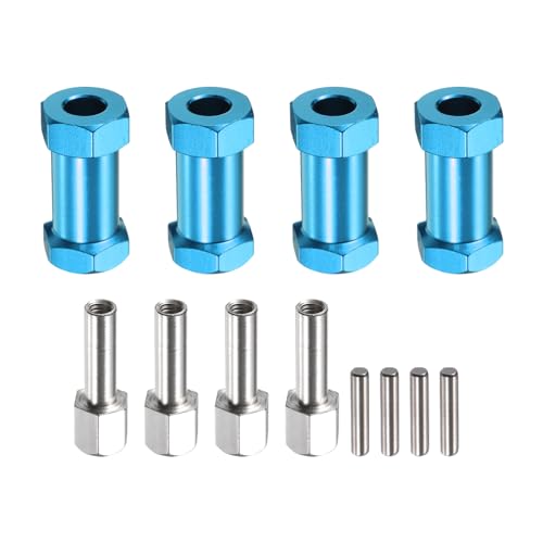 Image of sourcing map 4pcs 12mm Wheel Hex Drive Hubs Adapter Combiner Coupler, Aluminum 25mm Extension with Nut Latch for 1/10 RC Crawler Car Parts, Blue
