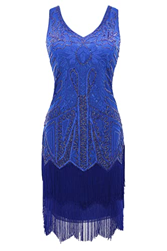 Image of BABEYOND Women's Flapper Dresses 1920s V Neck Beaded Fringed Great Gatsby Dress