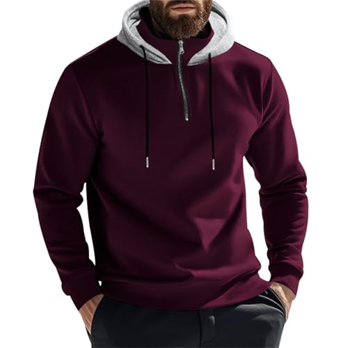 Wmmner Felpe con Cappuccio da Uomo con Zip a 1/4, Felpe con Cappuccio in Pile Sottile, Maniche Lunghe, Blocchi Di Colore, Pullover Invernali e Autunnali 2025/Felpa con Cappuccio e Zip Corta da Uomo Co