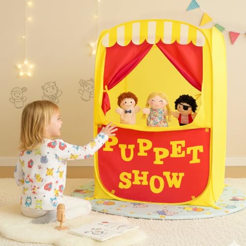 Image of Alvantor Pop Up Puppet Show Theater & Lemonade Stand, Pretend Playhouse Kids Play Tent, Puppet Stage Tabletop Sets for Toddlers Curtain Foldable, Indoor & Outdoor Children Drama 29 inchX29 inchX43 inchH, 1 pc