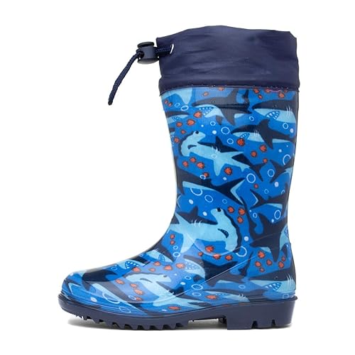 shoezone - Kids Splash Navy Shark Welly - Size 10 Child UK - Blue