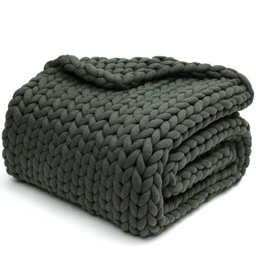 YnM Weighted Blanket, Handmade Chunky Knitted Design, Soft and Cozy, Temperature Regulating and Breathable, Machine Washable Throw for Sleep or Home Decor (Forest Green, 60x80 Inch, 20lbs) by YnM - Used condition - CA$133.55