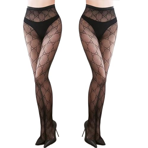 Women's Patterened Fishnet Tights, 2pcs High Waist Floral Fishnet Stocking for Halloween