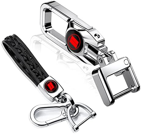 BUZSU 2PCS Alloy Car Keychain Leather Car Key Chain for Dodge Challenger Charger SRT Avenger RAM 1500,Car Gift for Men Women, Family Present,Silver