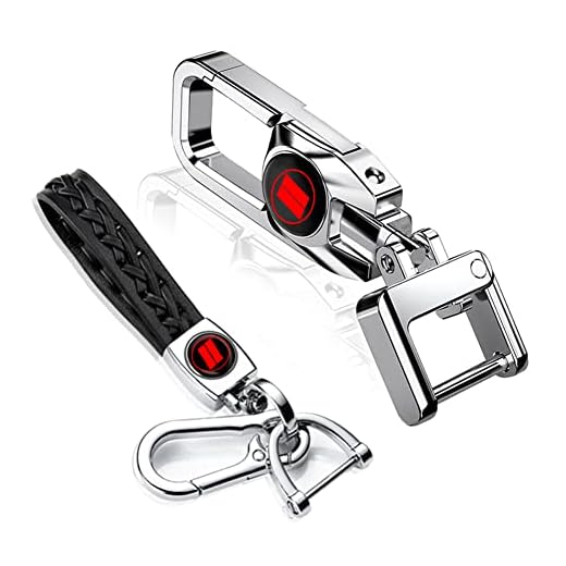 BUZSU 2PCS Alloy Car Keychain Leather Car Key Chain for Dodge Challenger Charger SRT Avenger RAM 1500,Car Gift for Men Women, Family Present,Silver