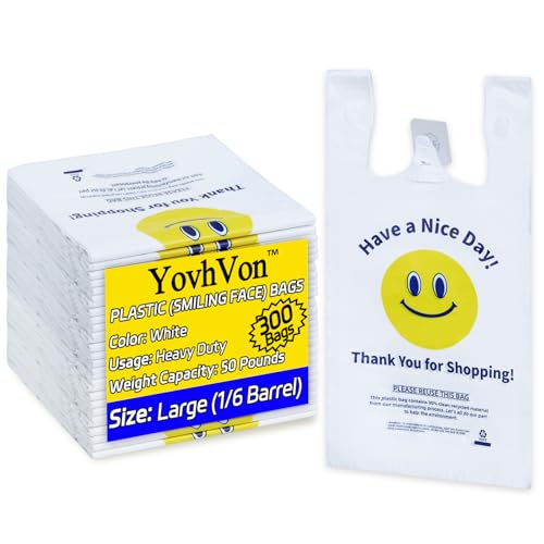 YovhVon 0.8Mil(20 Microns), 300 Count, Plastic Bags with Handles, T-Shirt