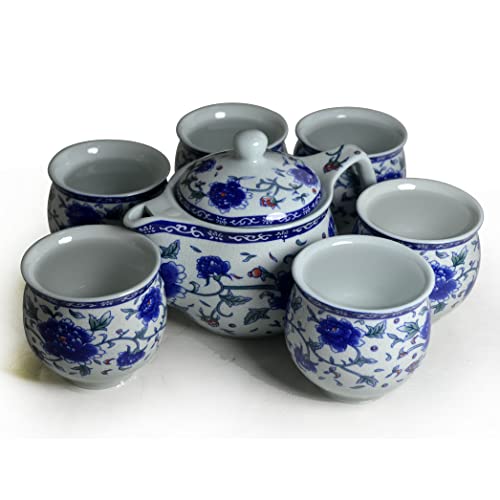 Porcelain Teapot Tea Set 1 Teapot 6 Tea Cups,Coffee Pot Kettle Ceramic Gifts Tabletop Decor (Set 10Oz Pot 3Oz Cups) #TOP1