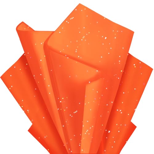 Image of Orange Glitter Tissue Paper for Gift Bags 36 Sheets 14x20 Inch - Recyclable Wrapping Paper for Halloween, Fall, Thanksgiving Party & Festival Decorations DIY Craft Supplies