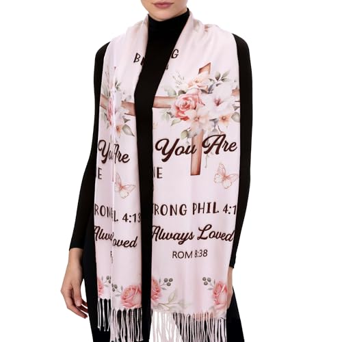 Riletese Prayer Shawls For Women Religious Christian Gifts Grandma Mom Inspirational Bible Pashmina Scarf Wrap Rose Pink
