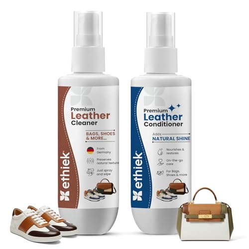 Image of ETHIEK Leather Cleaner & Conditioner Kit | For Bags, Shoes, Jackets & Accessories | Gentle Clean & Condition | 2-Step Leather Care (100 ml × 2)