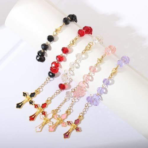 Image of Car Rosary for Rearview Mirror,Rosary for Car Mirror Hanging,Catholic Religious Gifts for Women Men,Auto Rearview Catholic Rosary Hanging Pendant with Virgin Mary Charm,interior Cars Accessories (Bla)