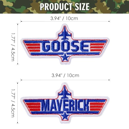 2 Pcs Maverick Patches - Goose & Maverick Embroidered Hook and Loop Patches, Morale Patch for Backpacks, Dog Harnesses, Army Vests, Gym Bags, Hats, Helmets