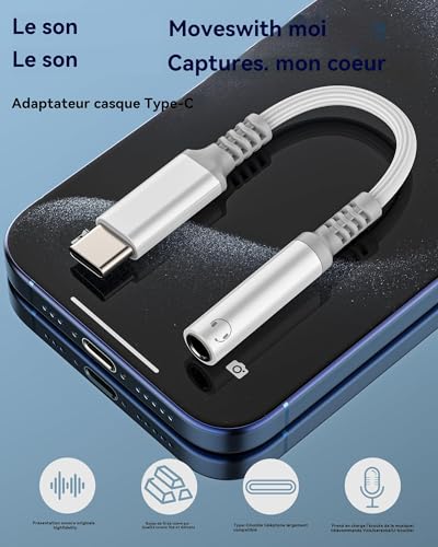 Convertisseur écouteurs Type-C vers jack 3.5mm compatible Samsung S24