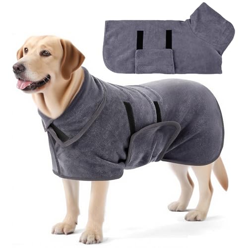 Esshogo Bademantel Hund Groß, Bademantel für Hunde, Hundebademantel, Mit Klettverschluss Schnell Trocknend Badetuch, Hundehandtuch Extra Saugfähig, Hundebademantel Mit Beinen, Hunde Zubehör