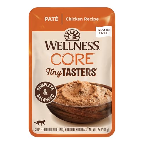 Wellness CORE Tiny Tasters Pate Adult Wet Cat Food, Natural, Protein-Rich, Grain Free, 1.75 Ounce Pouch, 12 Pack (Chicken)