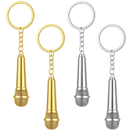 Image of Sureio Mini Microphone Music Keychain Retro Sound Pendant Keyring Charm Microphone Music Key Chain for Singer Gift