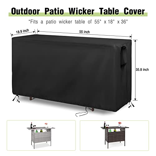 Guisong Outdoor Bar Cover For Patio Wicker Bar Counter Table, Waterproof& Heavy Duty Cover For Patio Rattan Wicker Bar Table (55"L X 18"D X 36"H)-Rectangle #TOP6