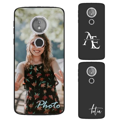 Custom Case Compatible with Motorola Moto E5 Personalized Photo - Customized Picture Logo Text Phone Cover, Protective Silicone TPU, Slim Soft Shell Unique Gift, Black