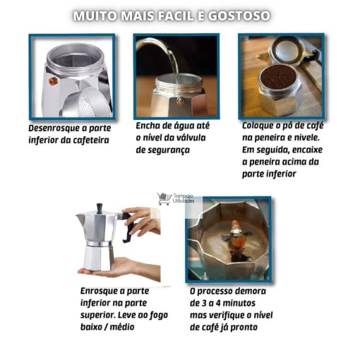 Cafeteira de Fogão Moka Italiana Expresso Aluminio até 6 Xícaras