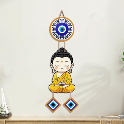 Image of Artvibes Cute Buddha Evil Eye Wall Hanging for Home Entrance | Spiritual MDF Wall Decor | Meditation Room Vastu Wall Art for Living Room | Bedroom & Office | Gift Item (WH 8592N)