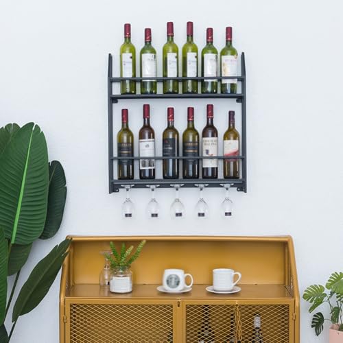 Soporte para botellas de vino de pared 60x12x62cm negro miniatura 2