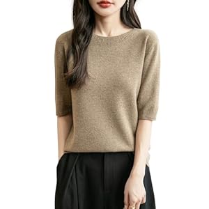 Damen 100% Merinowolle Kurzarm Pullover 2025 Frühjahr Sommer Winter Rundhals Weich Nahtloser Strickpullover Sweatshirt