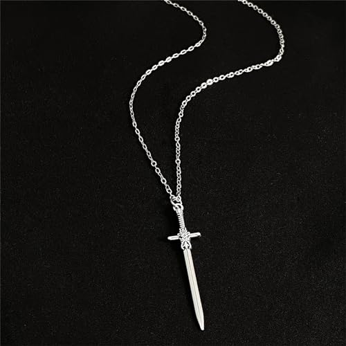 Gothic Sword Cross Necklace Punk Cool Long Dagger Knife Antiqued Silver Carved Pendant Chain Necklace for Men Women Goth Halloween Cosplay Christmas Party Rock Hip Hop Fashion Jewelry Gifts3