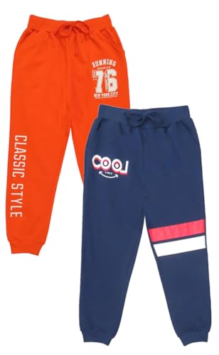 Image of Clothe Funn Boys Loop Knit Track Pant, Orange & Navy, (Pack of 2), 11-12 Years