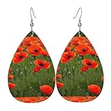 Choix de cadeau parfait : nos boucles d'oreilles pendantes en forme de pétales de coquelicot avec 2 pendentifs en cuir. Excellent cadeau pour fille, maman, amie, femme attentionnée boucles d'oreilles pendantes en cuir pour toutes les occasions.