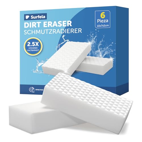 Surfela 6 Piezas Borrador Magico, 10×7×2cm Esponja Magica Limpieza Paredes, Magic Eraser Sponge para 2.5 X más Fuerte, Adecuado para Cocina, Baño, Paredes, Zapatos, Cristales de Ventanas
