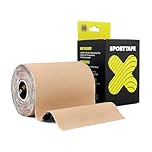 SPORTTAPE Extra Wide Kinesiology Tape 10cm x 5m - Beige | Waterproof, Hypoallergenic, Muscle Support Recovery Tape for Sports Injuries, Physio, Lower Back, Binding, Chest Taping | Single Uncut Roll