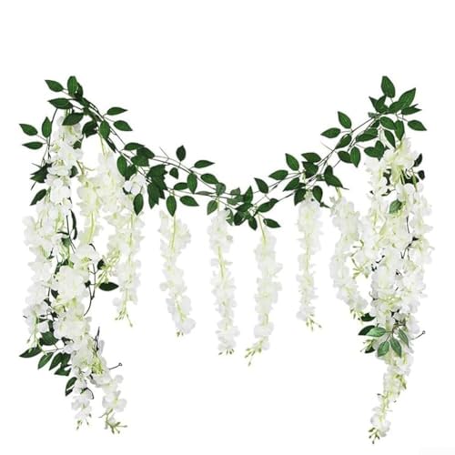 Flores artificiales de glicinia, paquete de 2 flores colgantes de vid, decoración de seda, plantas de techo falsas, cubierta de aire acondicionado