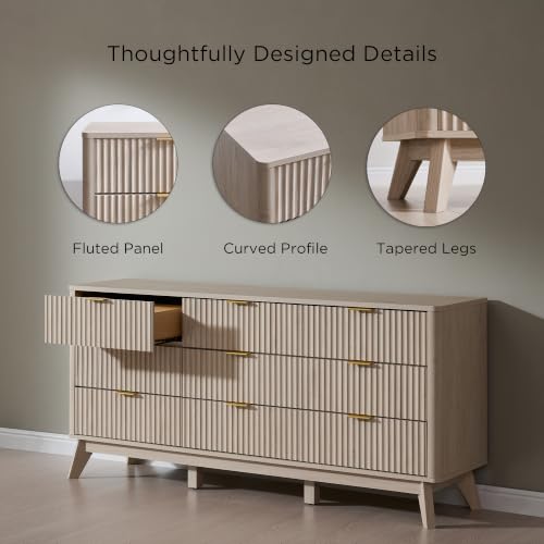 Image of T4TREAM 63 inch Wide Fluted 9 Drawer Dresser for Bedroom, White Alder