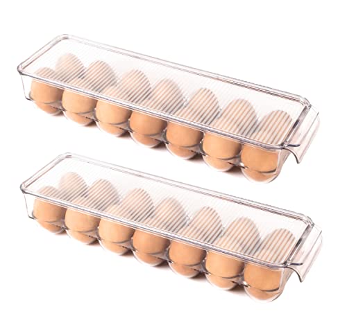 KitchenNest Stackable Egg Holder for Refrigerator - Egg Storage Organizer Container with Lids - Clear Egg Storage Trays (Pack of 2)